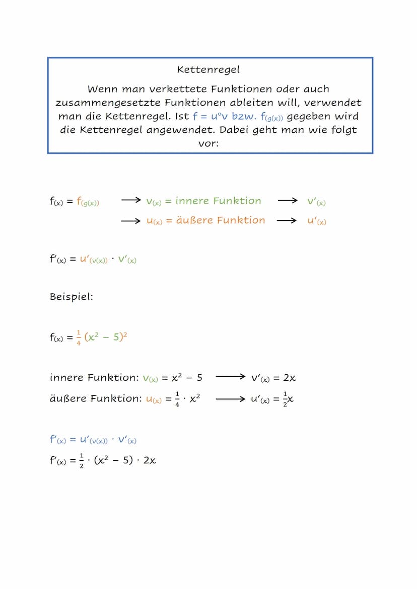 Produktregel
Bei der Ableitung eines Produktes verwendet man die
Produktregel. Ist also f(x) = u(x) V(x) gegeben wird die
Produktregel angew