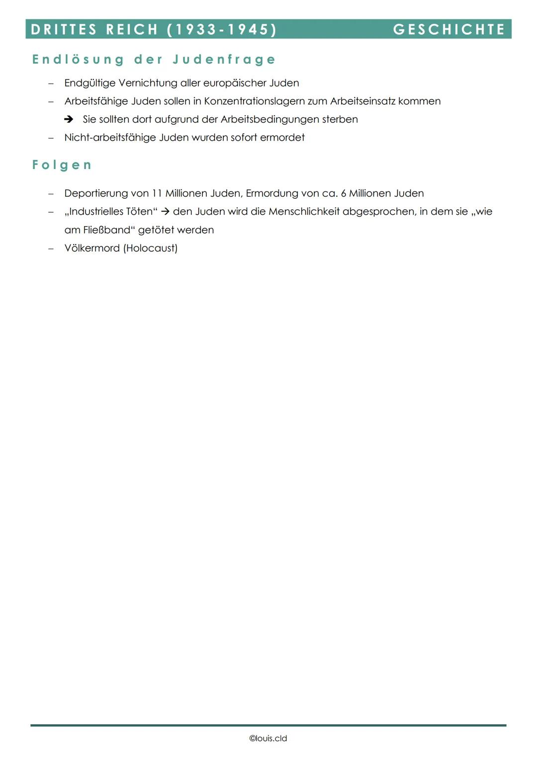 DRITTES REICH (1933-1945)
GESCHICHTE

Wannseekonferenz

- 20. Januar 1942
- Endlösung der Judenfrage
- 15 wichtige Vertreter der NS-Regierun
