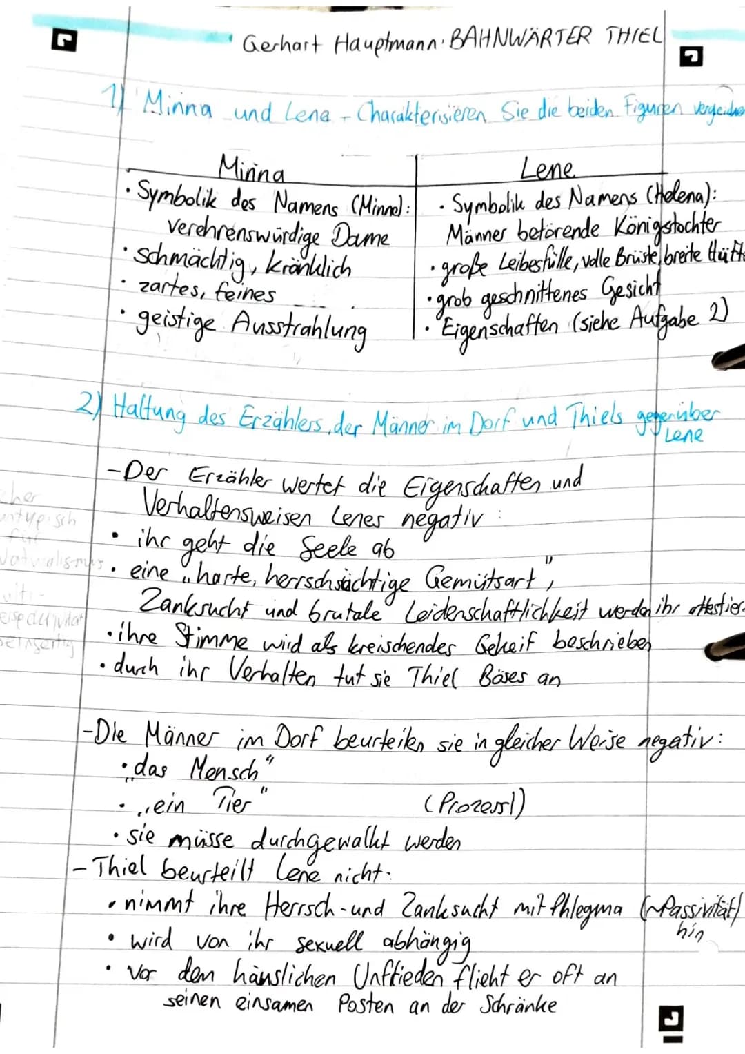Bahnwärter Thiel Zusammenfassung & Charakterisierung: Thiel, Minna, Lene