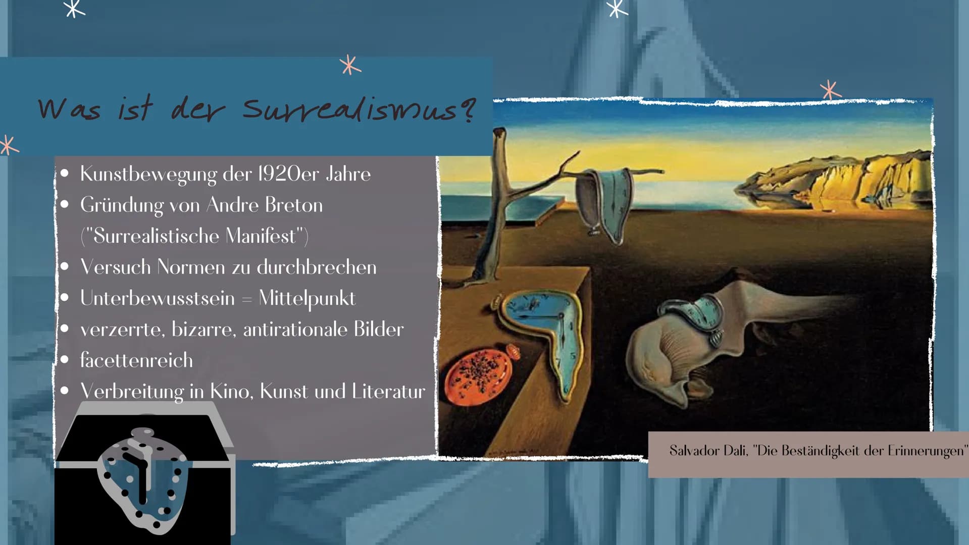 *
*
SURREALISMUS
Die Kunst des Unterbewusst seins
*
*
Sarah Keller
10.08.2021 "Ich glaube an die künftige Auflösung
dieser scheinbar so gege