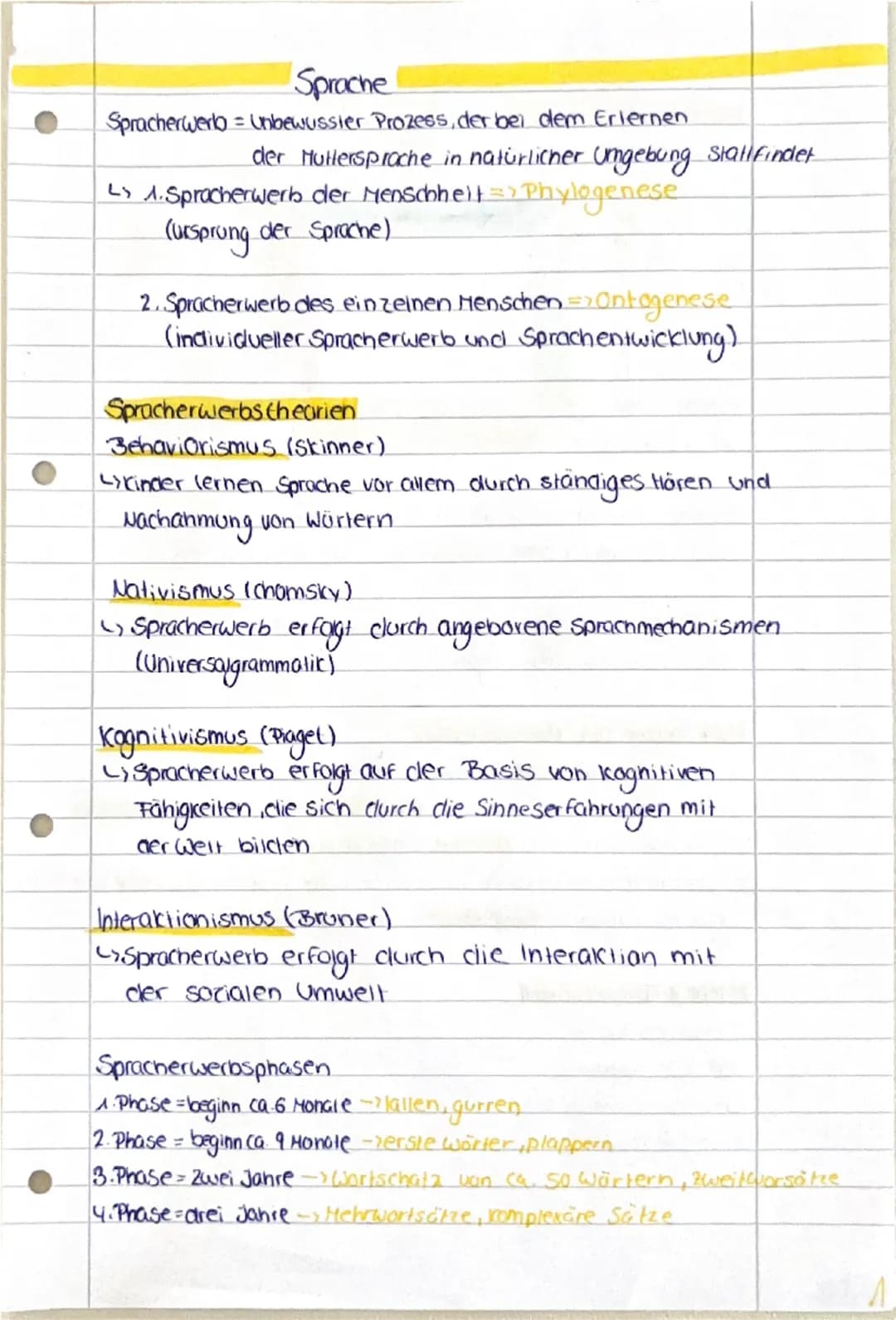 # Sprache
Spracherwerb = Unbewusster Prozess, der bei dem Erlernen
der Muttersprache in natürlicher Umgebung stattfindet
1. A. Spracherwerb 