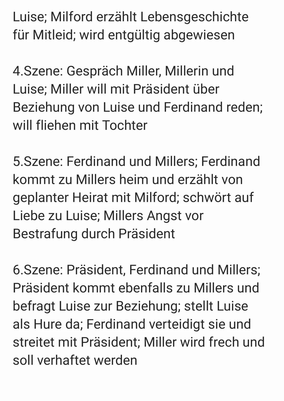 Kabale und Liebe
Akt 1:
1.Szene: Gespräch Miller und Millerin über
Beziehung von Luise und Ferdinand
2.Szene: Wurm will Luise heiraten-> bit