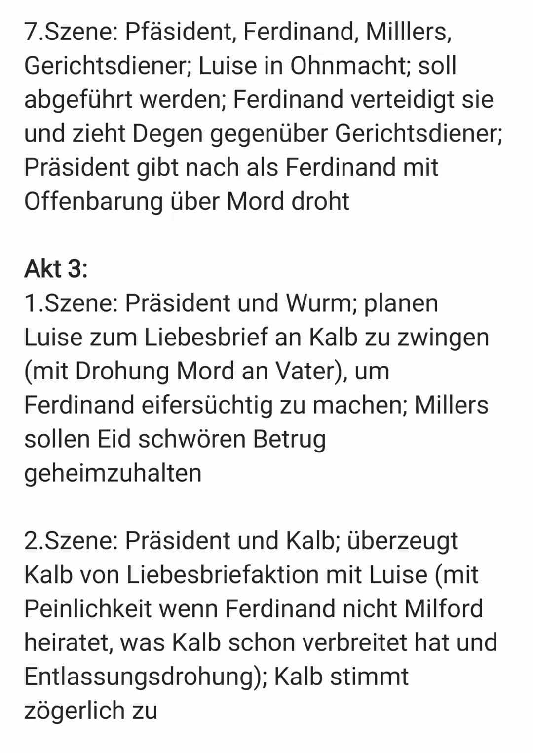 Kabale und Liebe
Akt 1:
1.Szene: Gespräch Miller und Millerin über
Beziehung von Luise und Ferdinand
2.Szene: Wurm will Luise heiraten-> bit