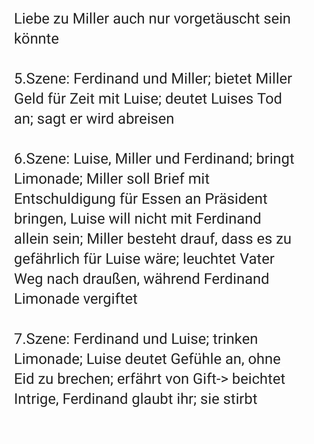 Kabale und Liebe
Akt 1:
1.Szene: Gespräch Miller und Millerin über
Beziehung von Luise und Ferdinand
2.Szene: Wurm will Luise heiraten-> bit