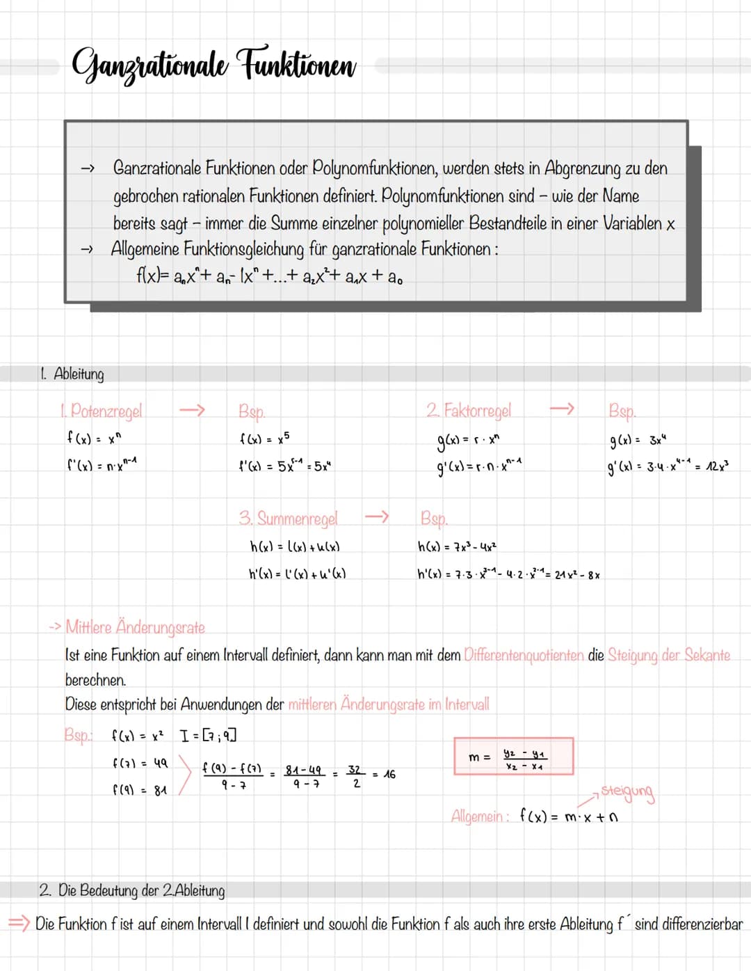 Ganzrationale Funktionen
→ Ganzrationale Funktionen oder Polynomfunktionen, werden stets in Abgrenzung zu den
gebrochen rationalen Funktione