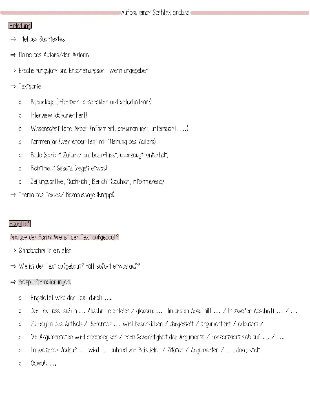 Aufbau einer Sachtextanalyse