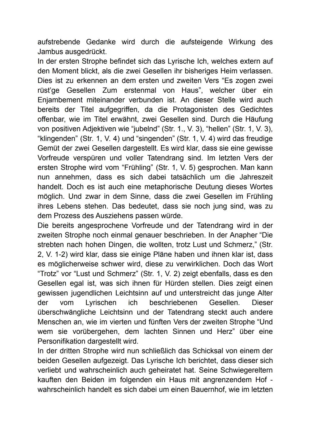 Gedichtsinterpretation "die zwei Gesellen" von
Joseph von Eicherndorff
Früher oder später kommt im Leben eines Menschens der Tag, an
welchem