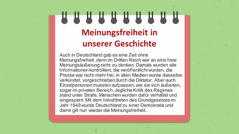 Meinungsfreiheit
In Deutschland Was ist meinungsfreiheit?
Sagen, was man sich denkt. Das geht in Deutschland. Zumindest
bis zu einem gewisse