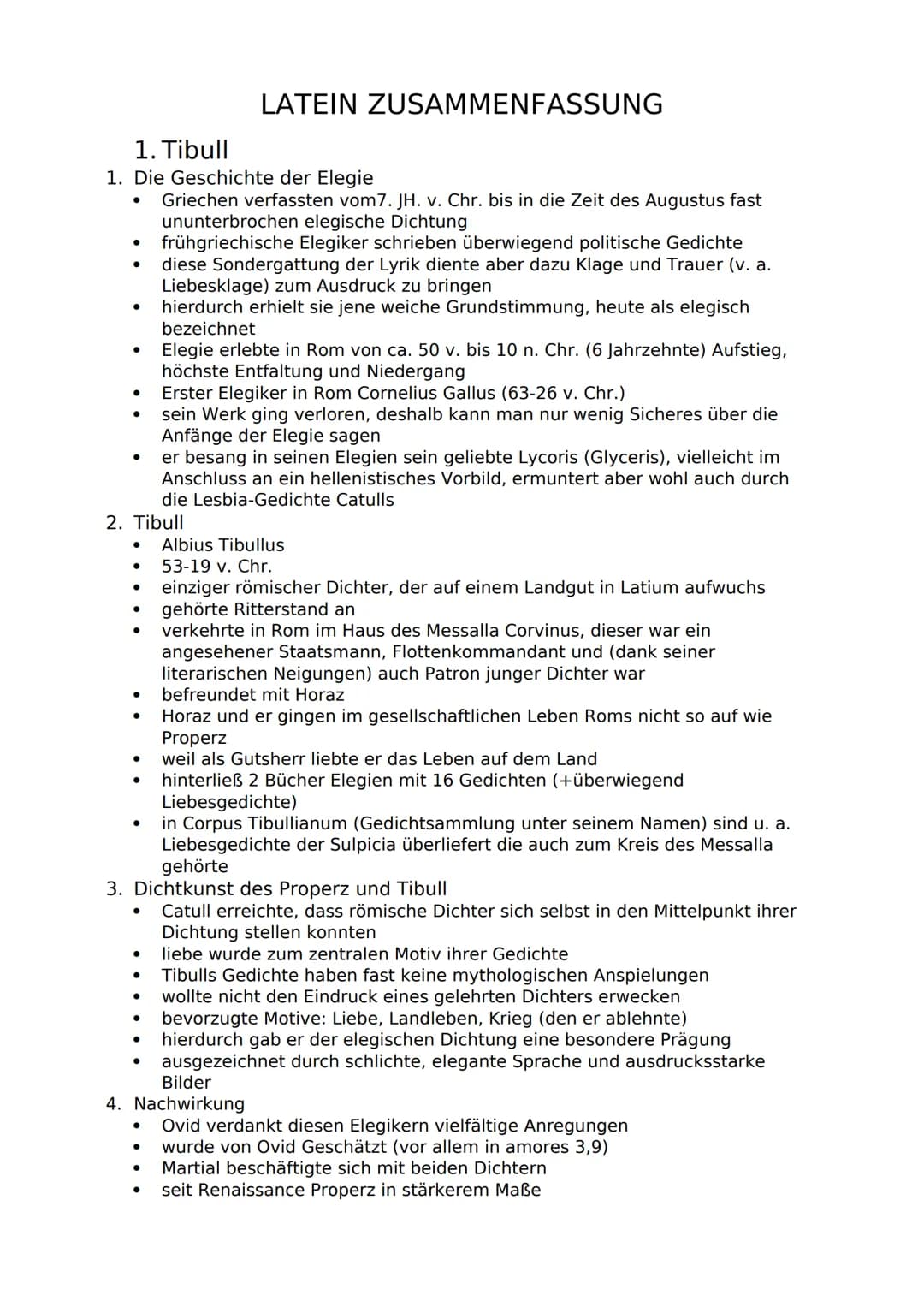 1. Tibull
1. Die Geschichte der Elegie
Griechen verfassten vom 7. JH. v. Chr. bis in die Zeit des Augustus fast
ununterbrochen elegische Dic