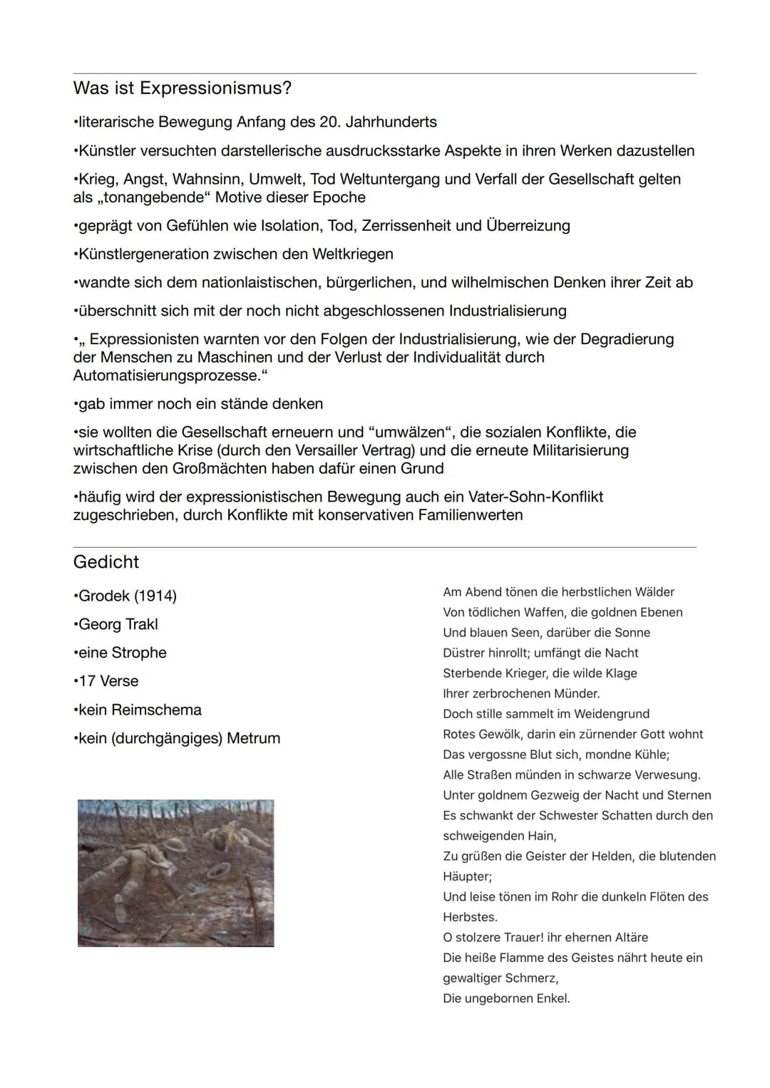 Alles über Expressionismus: Literatur, Kunst und Georg Trakls Gedicht 'Grodek'