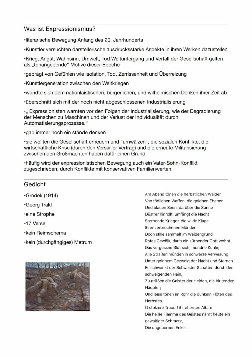 Merke
Expressionismus
•1905-1925
•Autoren dieser Epoche äußern sich kritisch gegenüber gesellschaftlichen und politischen
Zuständen
•sie bef