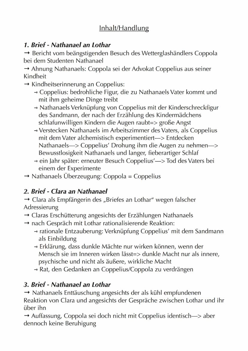 Bericht über Olimpia (Tochter des Physik-Professors Spalanzani), die
dieser abschirmt und die starr und leblos auf ihn wirkt
Nathanael und C