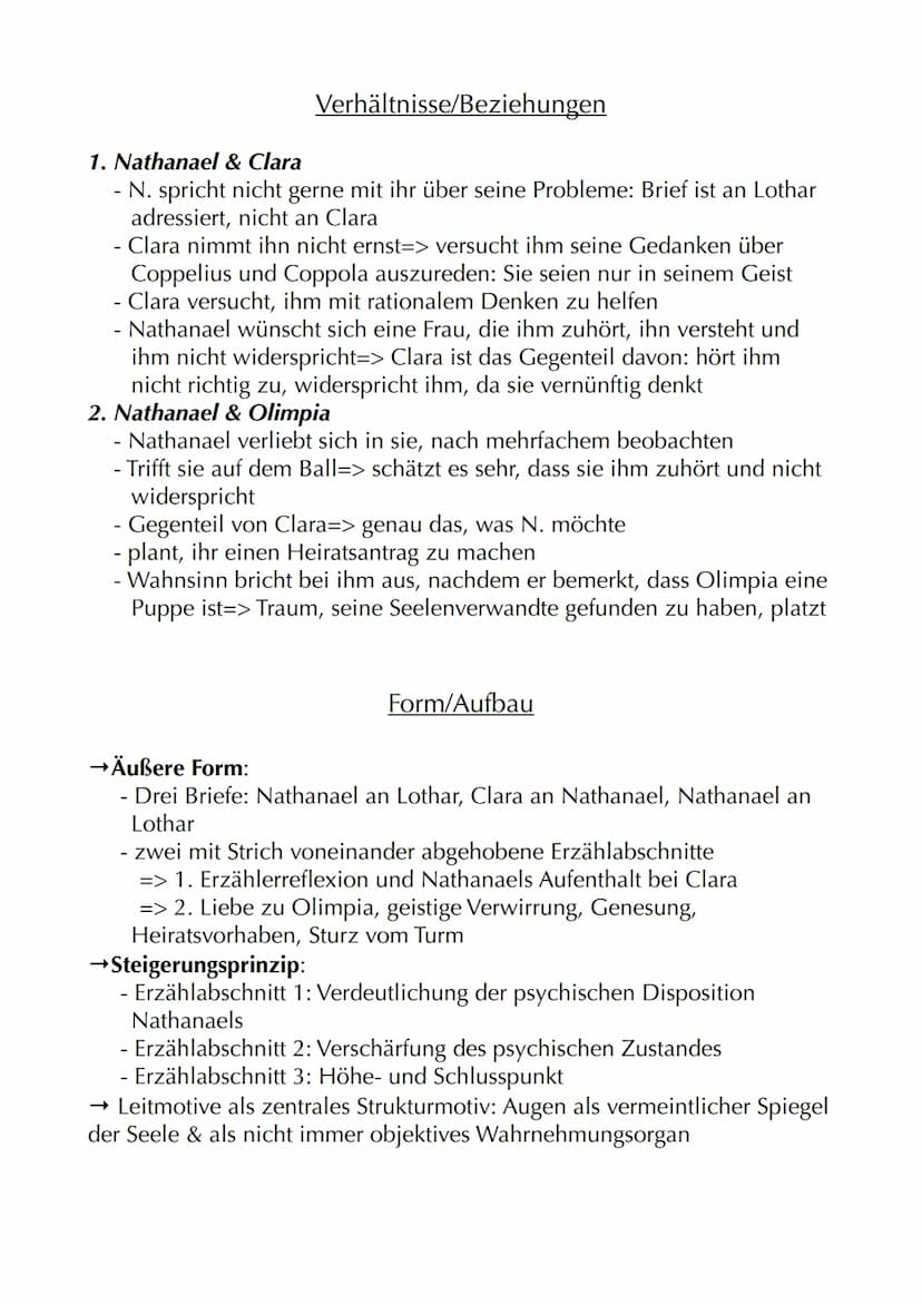 Bericht über Olimpia (Tochter des Physik-Professors Spalanzani), die
dieser abschirmt und die starr und leblos auf ihn wirkt
Nathanael und C