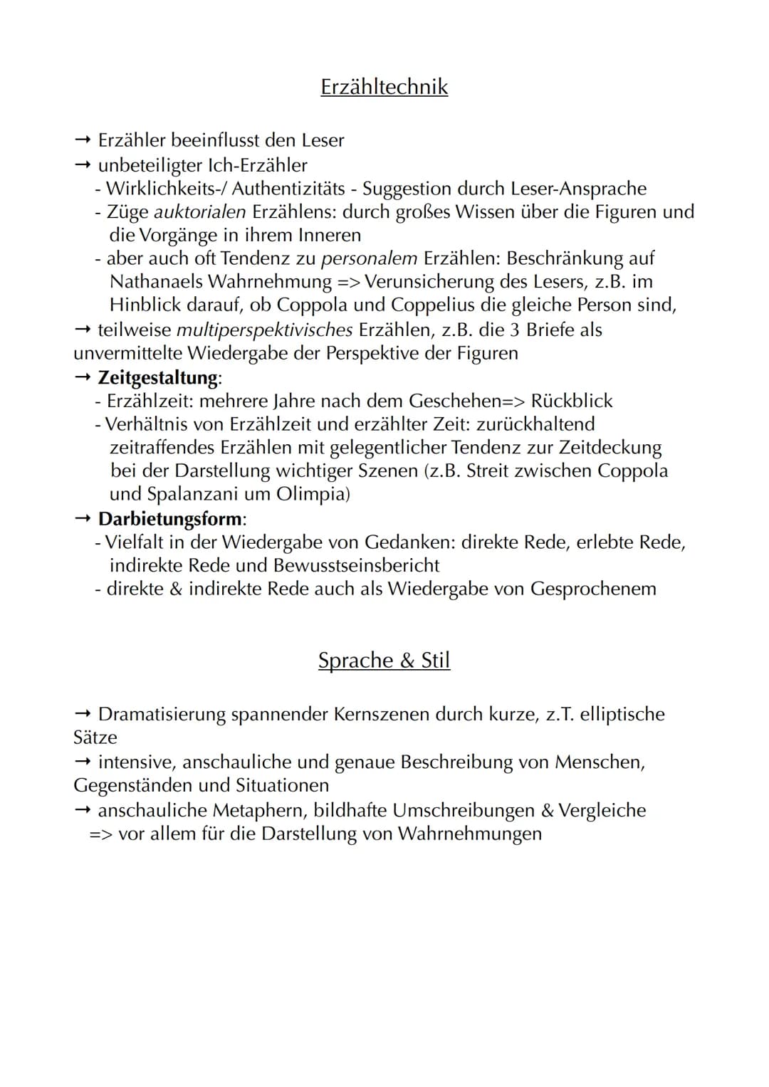 Bericht über Olimpia (Tochter des Physik-Professors Spalanzani), die
dieser abschirmt und die starr und leblos auf ihn wirkt
Nathanael und C