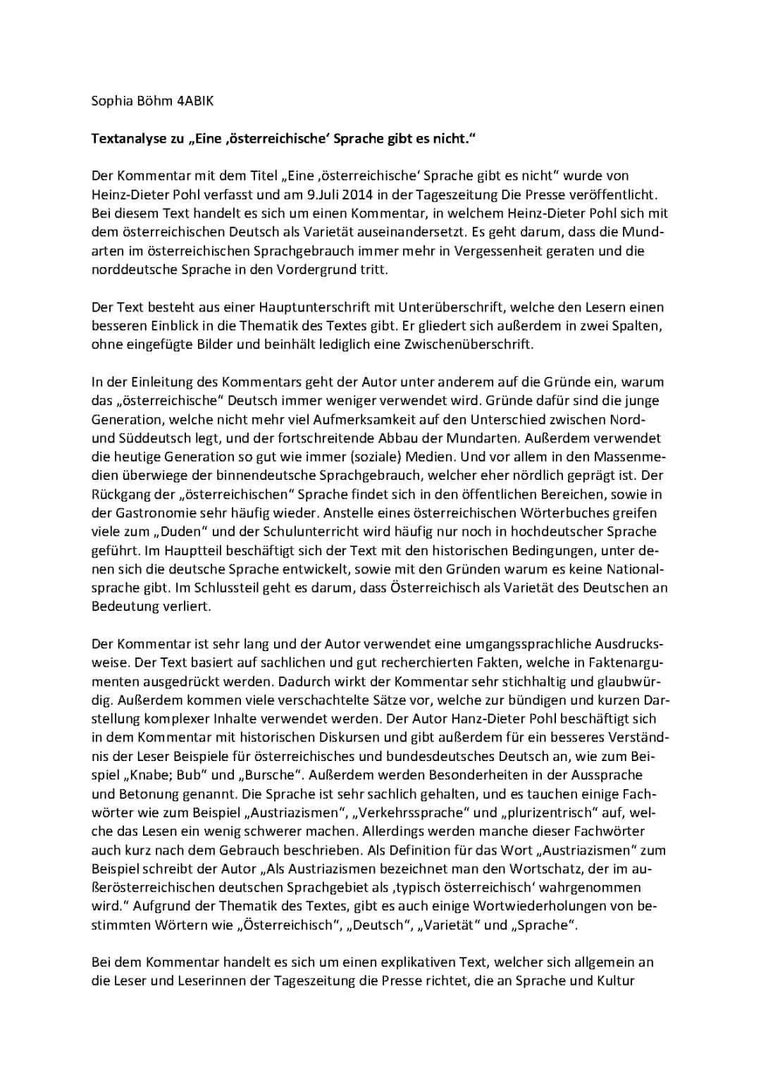 Textanalyse "eine österreichische Sprache gibt es nicht"