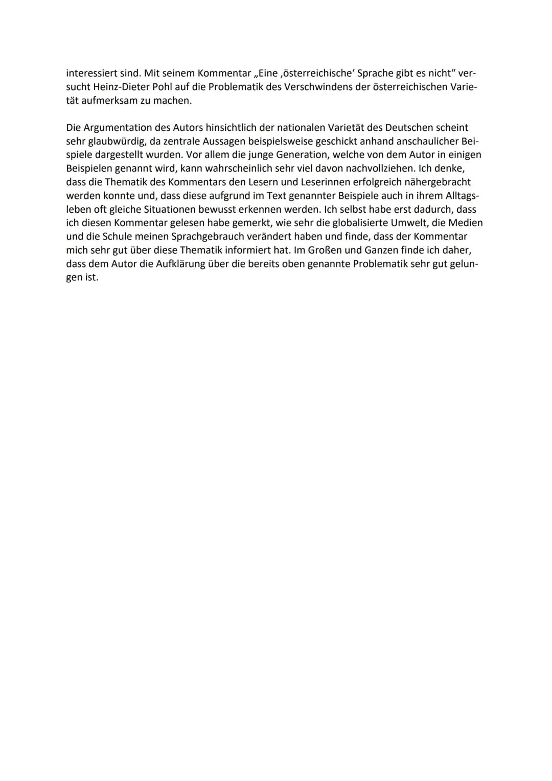 Sophia Böhm 4ABIK
Textanalyse zu ,,Eine ,österreichische Sprache gibt es nicht."
Der Kommentar mit dem Titel ,,Eine ,österreichische Sprache