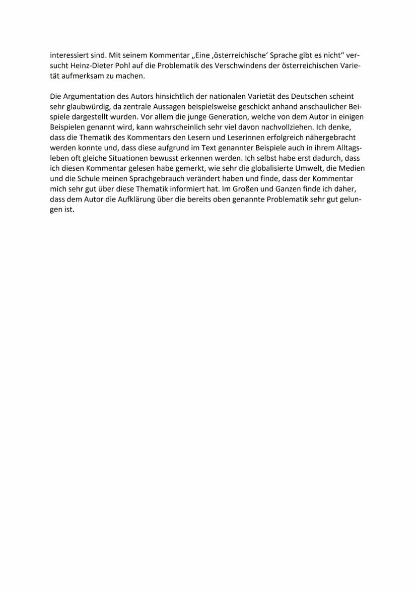 Sophia Böhm 4ABIK
Textanalyse zu ,,Eine ,österreichische Sprache gibt es nicht."
Der Kommentar mit dem Titel ,,Eine ,österreichische Sprache