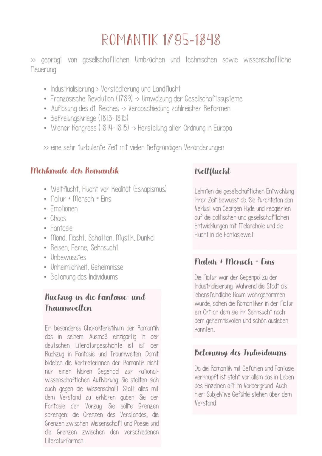 ROMANTIK 1795-1848
>> geprägt von gesellschaftlichen Umbrüchen und technischen sowie wissenschaftliche
neuerung
●
●
Auflösung des dt. Reiche