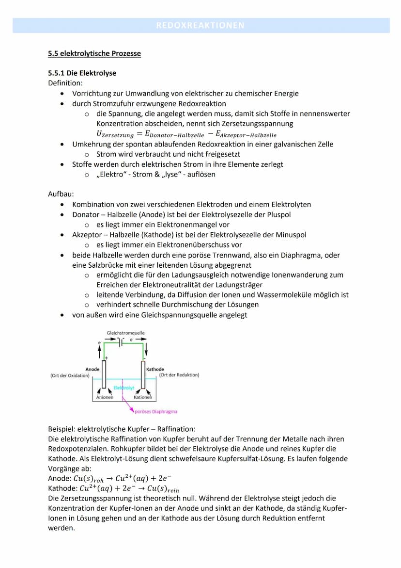 5.1 Redoxreaktionen
5.1.1 Definition
●
●
●
Reaktionen mit Elektronenübergang (Elektronenübertragungsreaktion)
Oxidation und Reduktion sind T