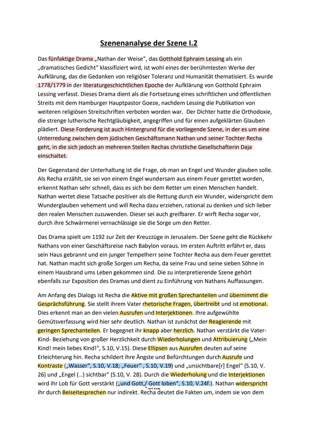 Szenenanalyse der Szene 1.2
Das fünfaktige Drama ,,Nathan der Weise", das Gotthold Ephraim Lessing als ein
,,dramatisches Gedicht" klassifiz