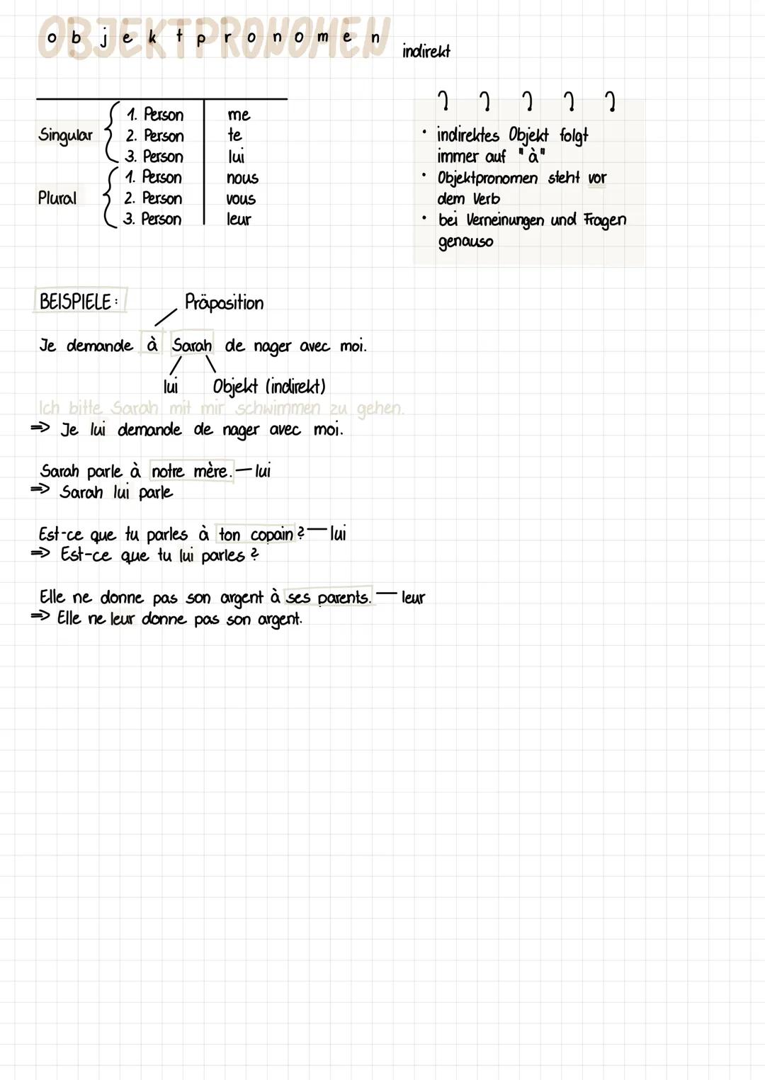 # objektpronome
direkt

| deutsch  | französisch |
|----------|-------------|
| mich     | me          |
| dich     | te          |
| ihn, s