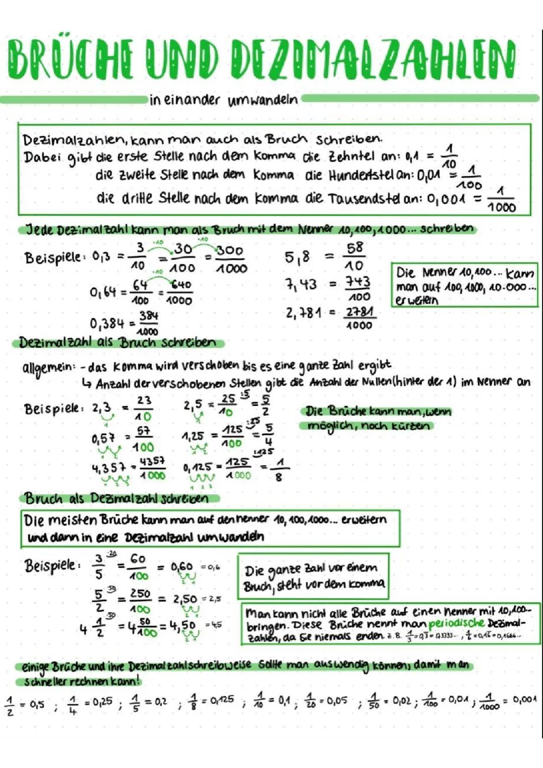Brüche und Dezimalzahlen 