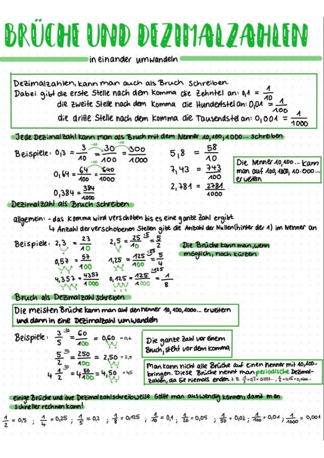 BRÜCHE UND DEZIMALZAHLEN
in einander umwandeln
Dezimalzahlen, kann man auch als Bruch Schreiben.
Dabei gibt die erste Stelle nach dem komma 