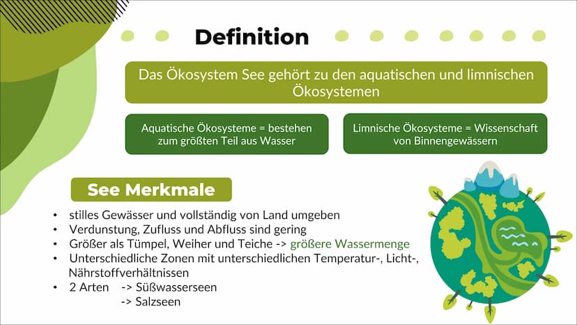 Ökosystem See
Nele O. S20
Biologie 1
Definition
2
Inhaltsverzeichnis
Energiefluss
Stoffkreis-
lauf
-> Stickstoff
-> Phosphor
Q
Oligo-
trophe
