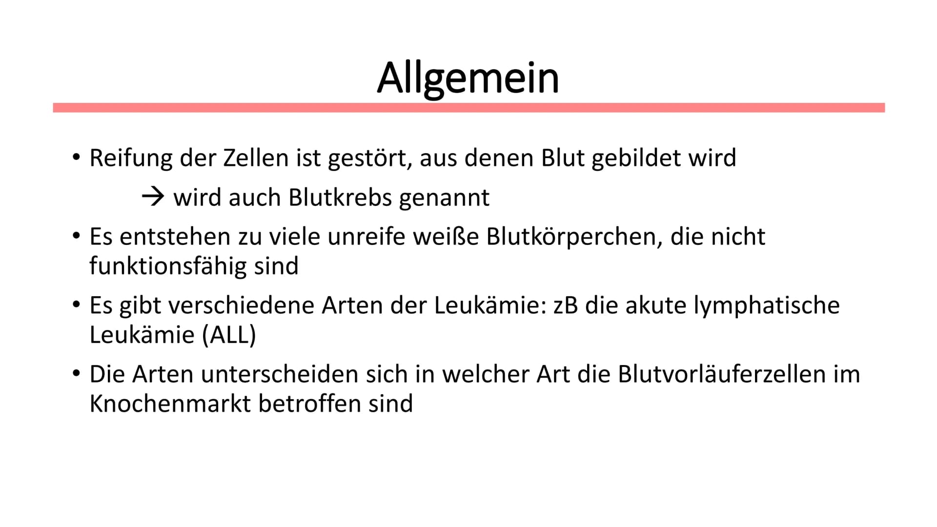 Leukämie
Biologie / Klasse / Name / Datum ●
Symptome
• Diagnostik
Therapie
Allgemein
Wen betrifft es?
●
Gliederung
Autologe Stammzelltherapi