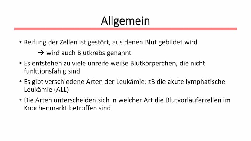 Leukämie
Biologie / Klasse / Name / Datum ●
Symptome
• Diagnostik
Therapie
Allgemein
Wen betrifft es?
●
Gliederung
Autologe Stammzelltherapi