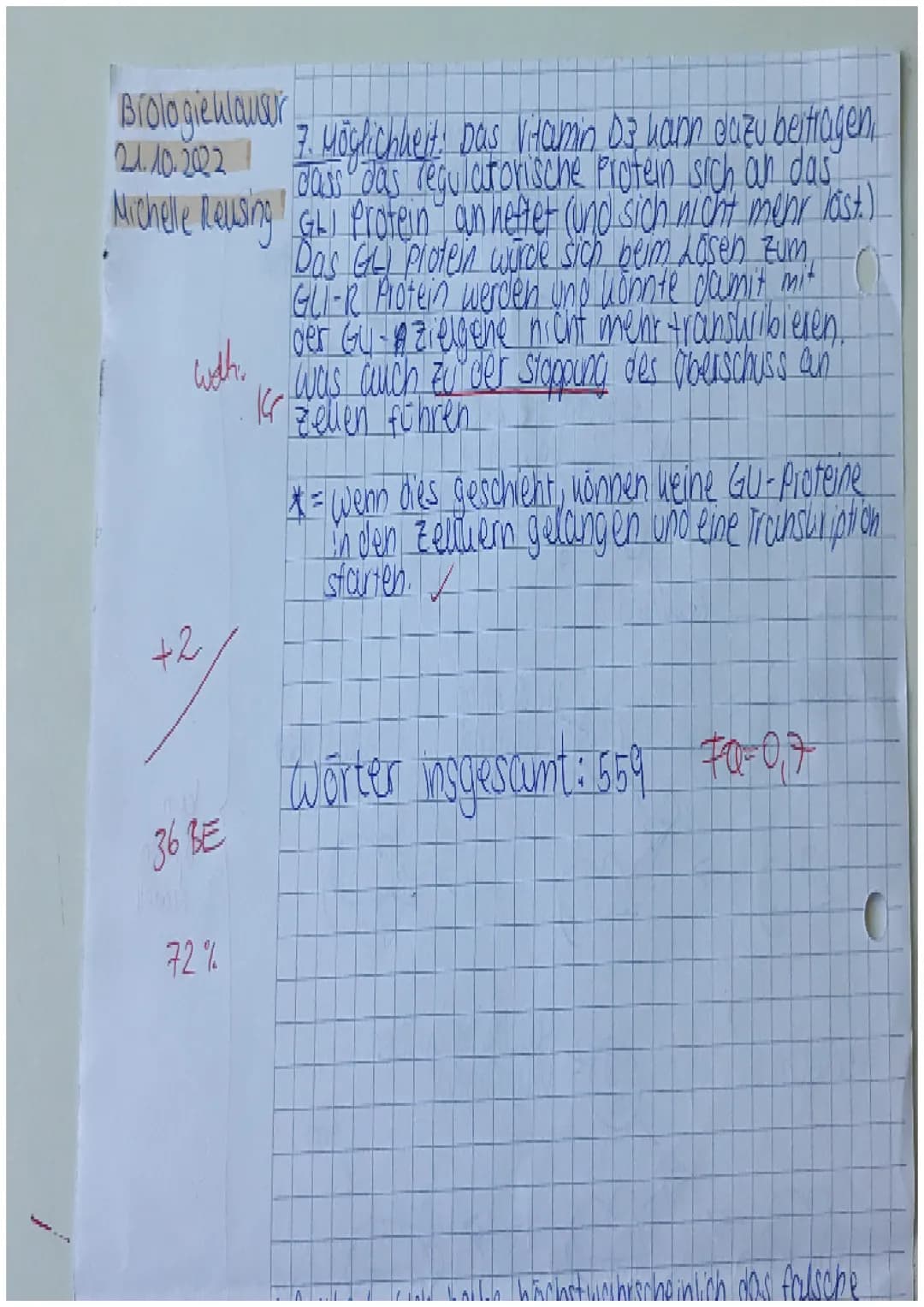 Klausur Q1 Biologie Leistungskurs Schubert
15 14 13 12 11 10 9
8
7 6 5 4 3 2 1
0
/1/ 3 / 2 1 2 2 1 / / / / 1 / 8,2
Name: Michelle A. Reusing