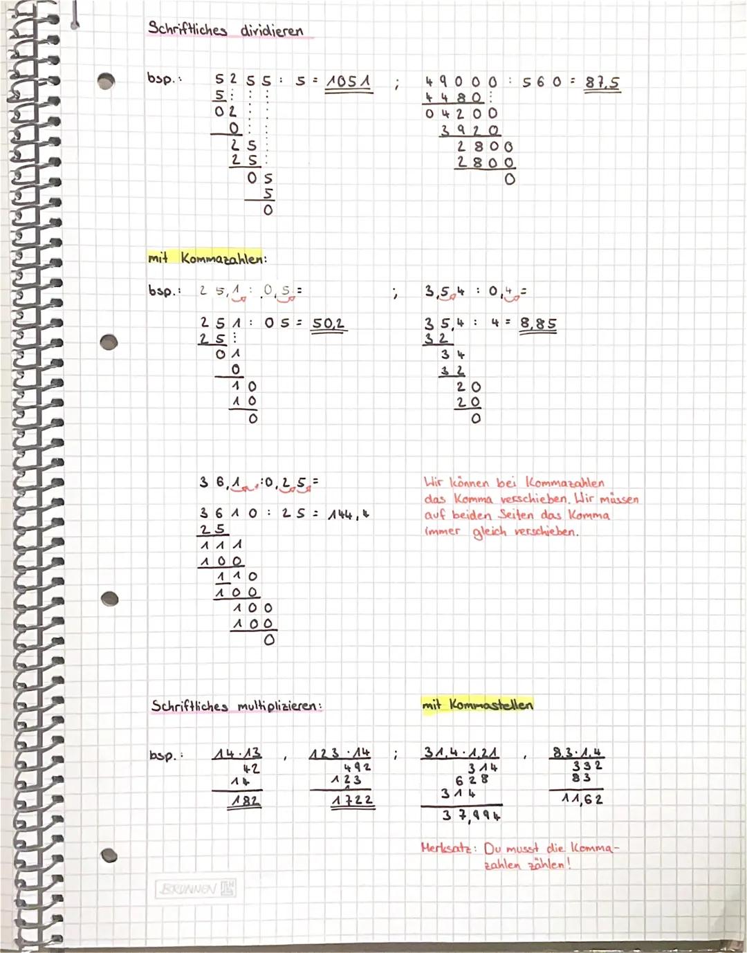 # Schriftliches dividieren

bsp.:

5255 : 5 = 1051 ;
5:
02
0
25
25
05
0

mit Kommazahlen:

bsp.: 25,1 : 0,5 =

251 : 05 = 50,2
25
0
10
10
0

