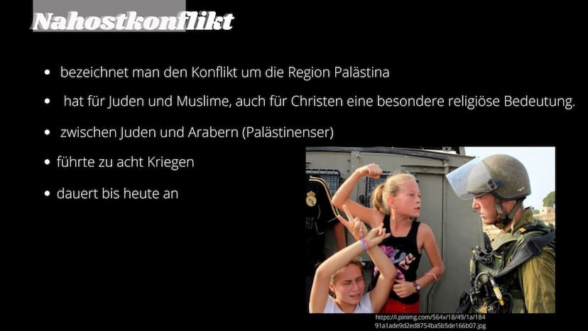 Der
Israel-
Palästina
-Konflikt
"Nahostkonflikt"
☆ /
Gliederung
• Nahostkonflikt (Begriffserklärung)
Vorgeschichte
●
• Balfour-Deklaration
•