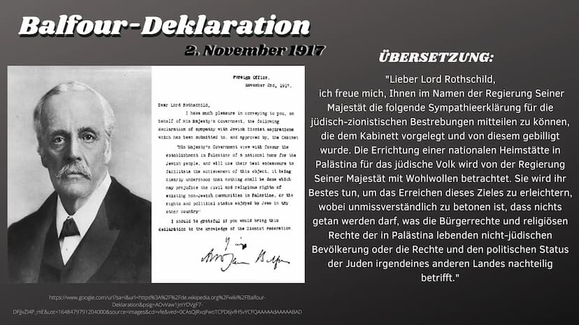 Der
Israel-
Palästina
-Konflikt
"Nahostkonflikt"
☆ /
Gliederung
• Nahostkonflikt (Begriffserklärung)
Vorgeschichte
●
• Balfour-Deklaration
•