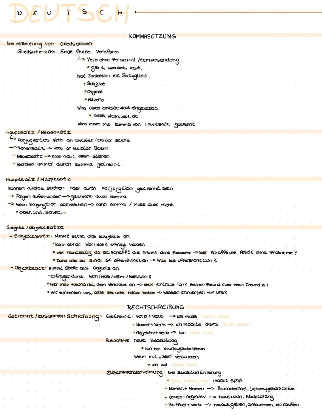 Deutsch Grammatik Lernzettel 