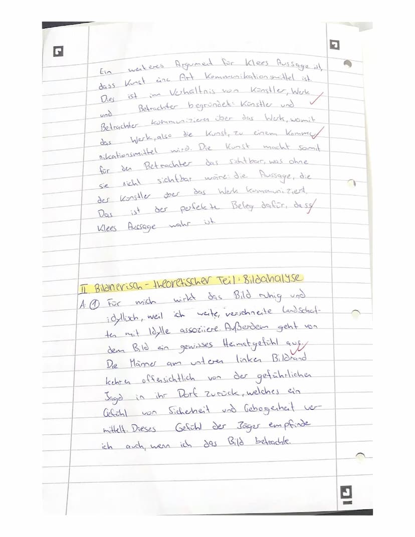 1.Begrifflichkeiten
1. Erklären Sie die Begriffe Bildspannung und Bildform.
2. ,,Kunst gibt nicht das Sichtbare wieder, sondern macht sichtb
