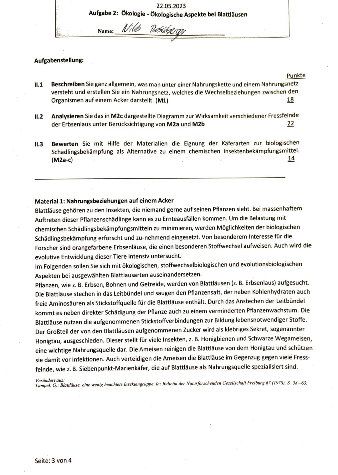 22.05.2023
Aufgabe 1: Ökologie - Beziehungen zwischen zwei Wattschneckenarten
Name: Nils Rosenberger
Aufgabenstellung:
Punkte
1.1
Erklären S