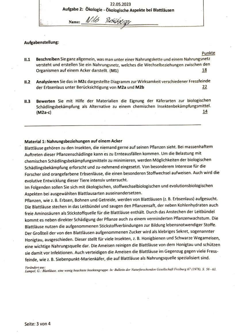 22.05.2023
Aufgabe 1: Ökologie - Beziehungen zwischen zwei Wattschneckenarten
Name: Nils Rosenberger
Aufgabenstellung:
Punkte
1.1
Erklären S