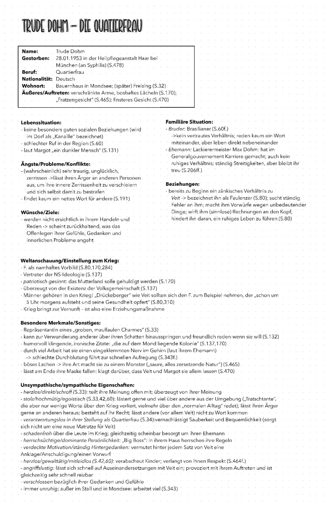 Steckbrief „Trude Dohm - die Quatierfrau“ / Unter der Drachenwand