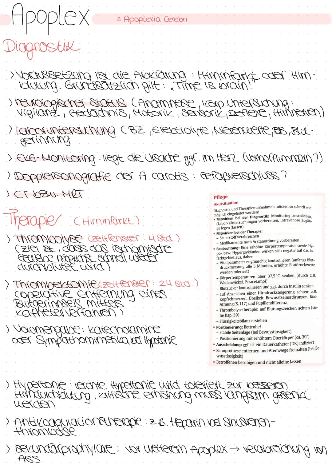 Apoplex
Apoplexia Cerebri
Definition
plötzliche Durchblutungsstörung des Gehirns.
Durch die Durchblutungsstörung kommt es zu einer O₂-unterv