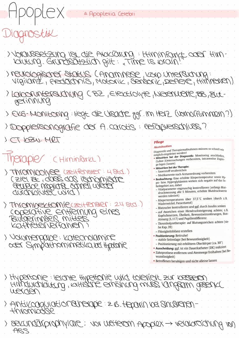 Apoplex
Apoplexia Cerebri
Definition
plötzliche Durchblutungsstörung des Gehirns.
Durch die Durchblutungsstörung kommt es zu einer O₂-unterv