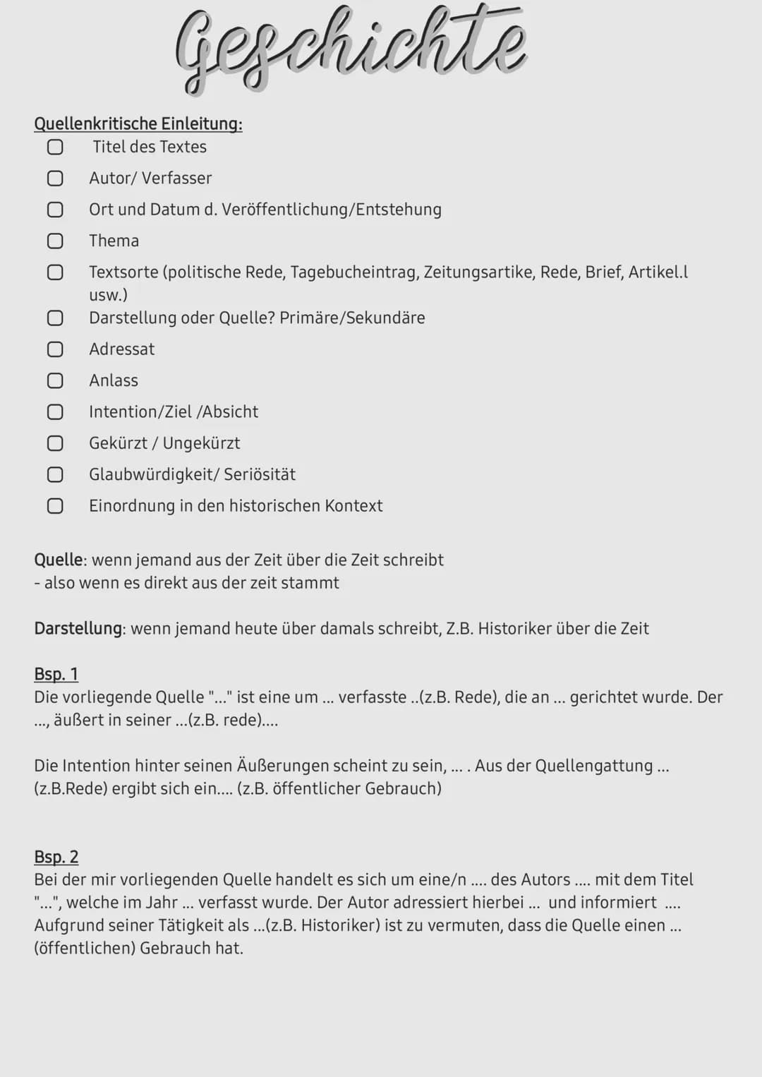 Quellenkritische Einleitung:
Titel des Textes
Autor/ Verfasser
Ort und Datum d. Veröffentlichung/Entstehung
Thema
Textsorte (politische Rede