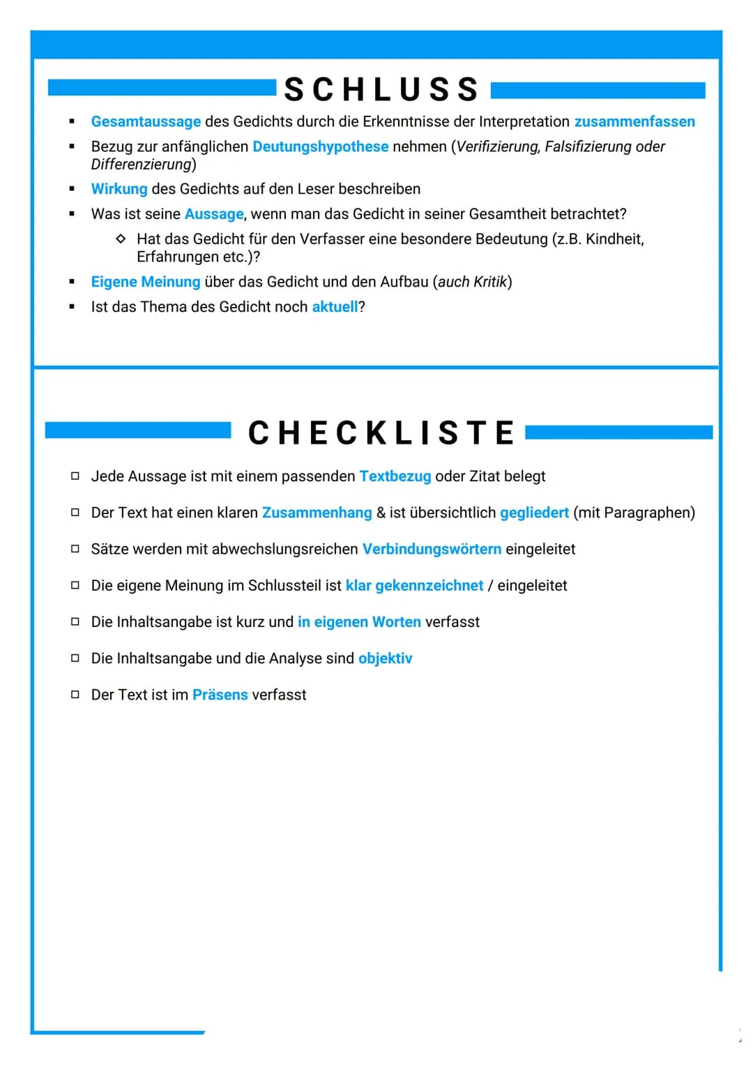 GEDICHTINTERPRETATION
GEDICHTINTERPRETATION
→ Ein Gedicht wird in seine einzelnen Bestandteile
zerlegt und anschließend systematisch untersu