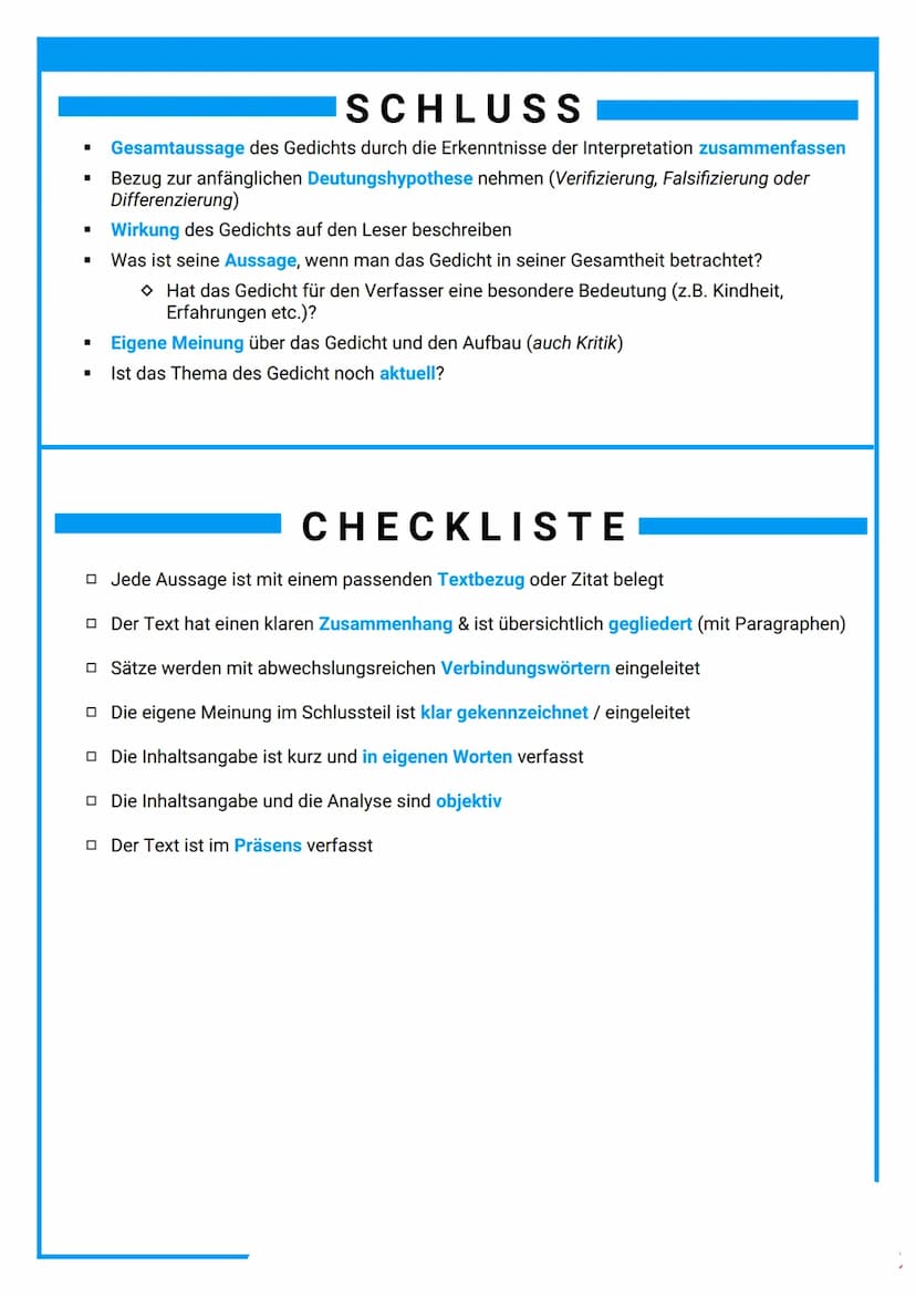 GEDICHTINTERPRETATION
GEDICHTINTERPRETATION
→ Ein Gedicht wird in seine einzelnen Bestandteile
zerlegt und anschließend systematisch untersu