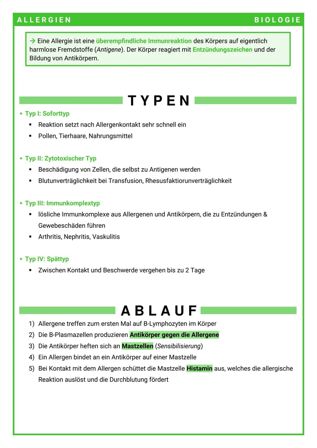 ALLERGIEN
→ Eine Allergie ist eine überempfindliche Immunreaktion des Körpers auf eigentlich
harmlose Fremdstoffe (Antigene). Der Körper rea