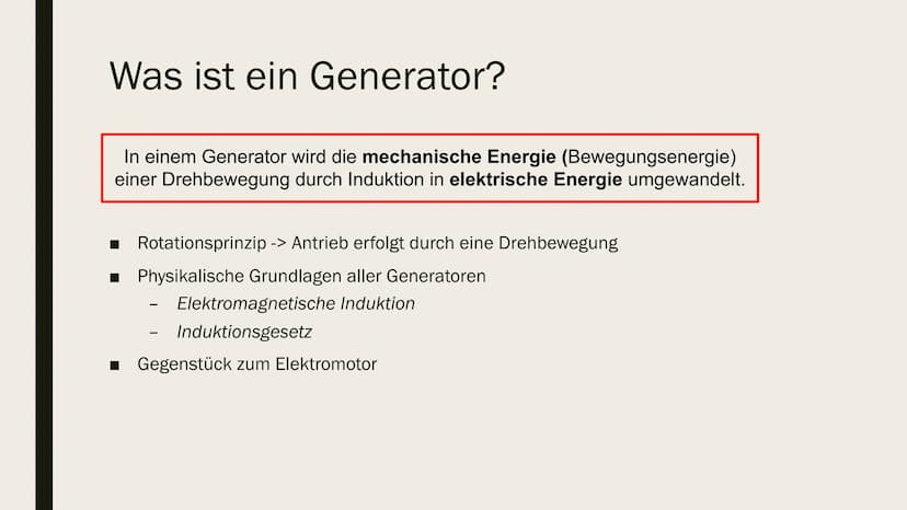 [
GENERATOR
von Malina Weih und Neele Malzer Inhalt
Was ist ein Generator?
Aufbau eines Generators
■ Wie funktioniert ein Generator?
Gleichs