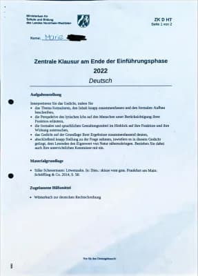 Know Silke Scheuermann: "Löwenzahn"; Zentralklausur NRW 2022 Note: 1- thumbnail