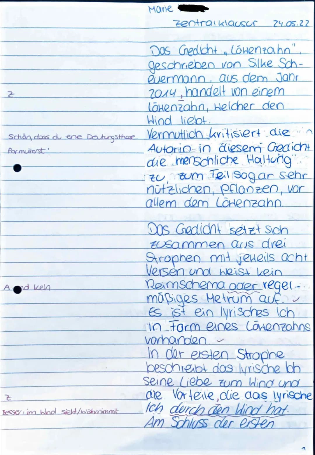 6062
Ministerium für
Schule und Bildung
des Landes Nordrhein-Westfalen
Name: Marie
Zentrale Klausur am Ende der Einführungsphase
2022
Deutsc