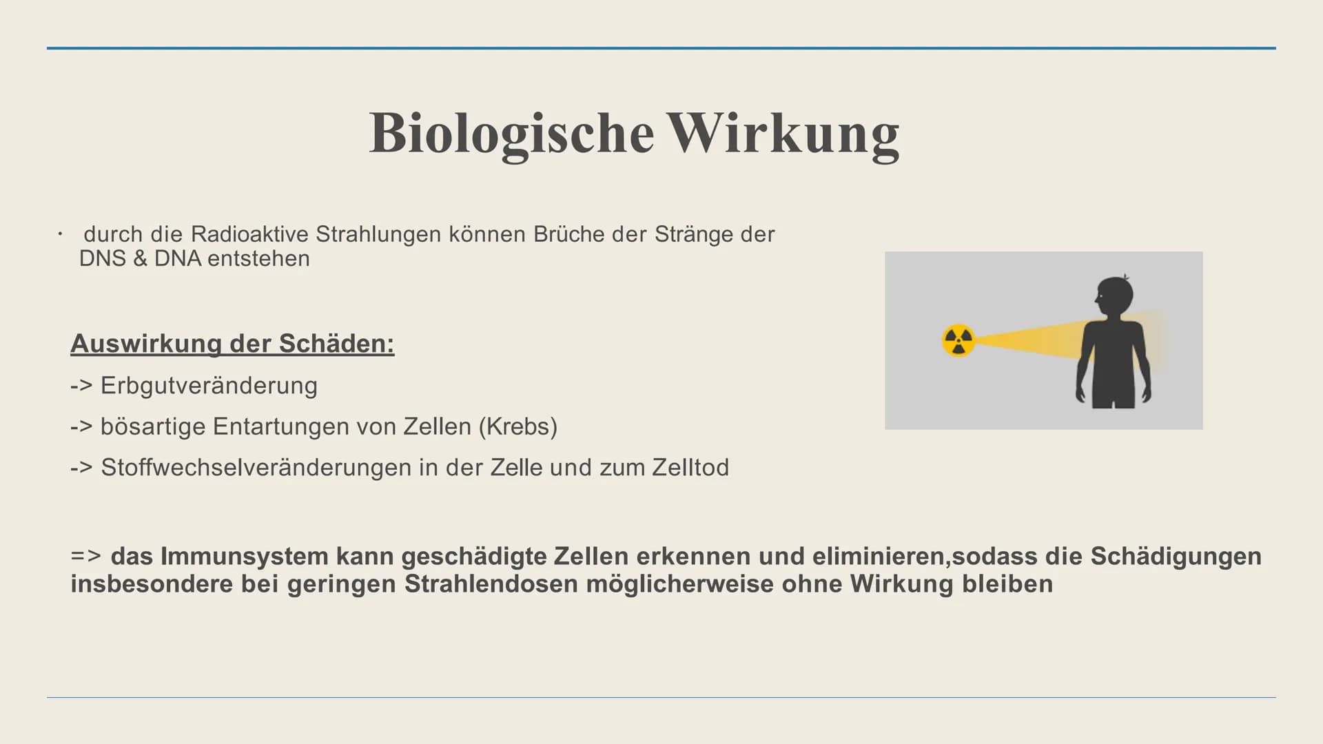 Radioaktivität
In der Medizin Gliederung
1. Biologische Wirkung
2. Radioaktive Strahlung in der Medizin
3. Strahlenanwendung in der Medizin
