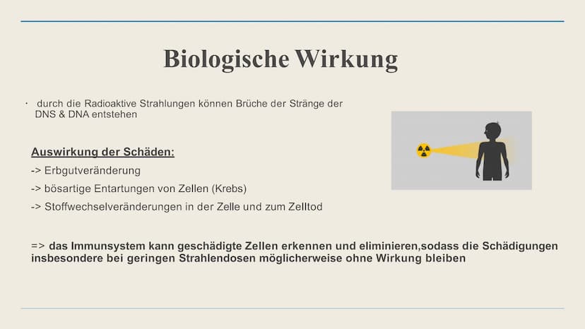 Radioaktivität
In der Medizin Gliederung
1. Biologische Wirkung
2. Radioaktive Strahlung in der Medizin
3. Strahlenanwendung in der Medizin
